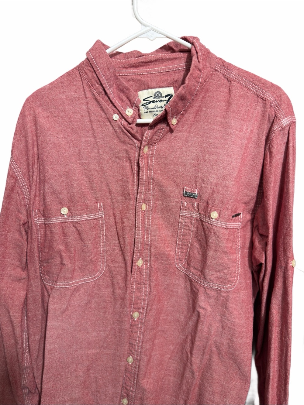 Seven7 Washed Red Pink Casual Button-Down Long Sleeve Shirt XXL